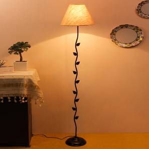 Floor Lamps Design Evana Beige Natural Fiber Floor Lamp with Black Iron Base (Black)