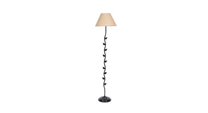 Evana Beige Natural Fiber Floor Lamp with Black Iron Base (Black) by Urban Ladder - Front View Design 1 - 684502