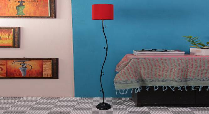 Maja Red Fabric Floor Lamp with Black Iron Base (Black) by Urban Ladder - Design 1 Side View - 684510