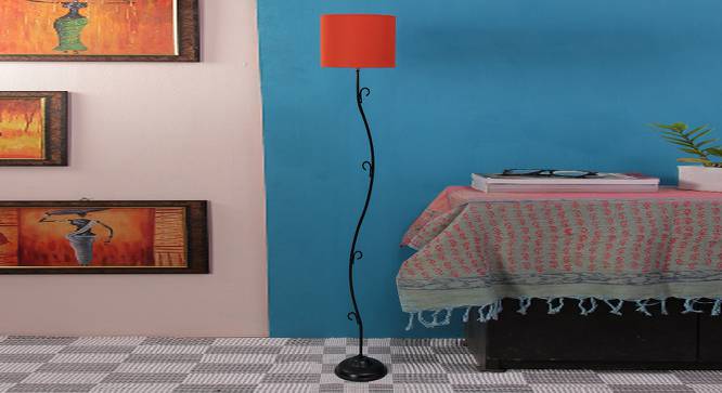 Nerine Orange Fabric Floor Lamp with Black Iron Base (Black) by Urban Ladder - Design 1 Side View - 684511