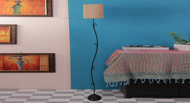 Dorothee Beige Natural Fiber Floor Lamp with Black Iron Base (Black) by Urban Ladder - Design 1 Side View - 684515