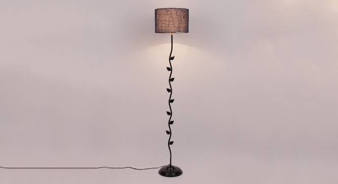 Stacey Blue Natural Fiber Floor Lamp with Black Iron Base (Black) by Urban Ladder - Design 1 Side View - 684522