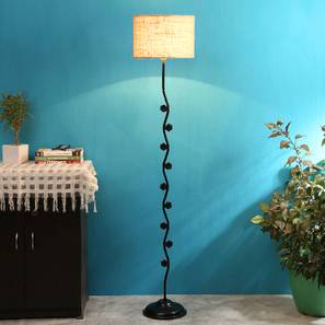 Amethyst Beige Natural Fiber Floor Lamp with Black Iron Base-image-1