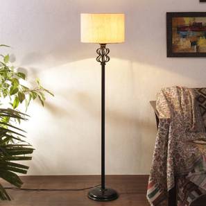 April Off White Fabric Floor Lamp with Black Iron Base-image-1