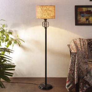 Jasmine Beige Natural Fiber Floor Lamp with Black Iron Base
