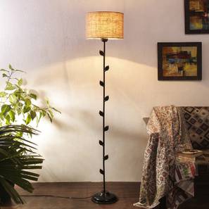 Caelan Beige Natural Fiber Floor Lamp with Black Iron Base-image-2