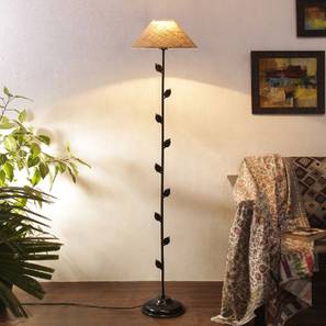 Lighting In New Delhi Design Lucien Beige Natural Fiber Floor Lamp with Black Iron Base (Black)
