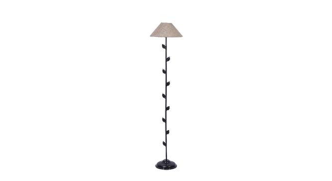 Lucien Beige Natural Fiber Floor Lamp with Black Iron Base (Black) by Urban Ladder - Front View Design 1 - 685403