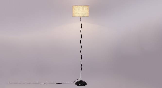 Flynn White Natural Fiber Floor Lamp with Black Iron Base (Black) by Urban Ladder - Design 1 Side View - 685542