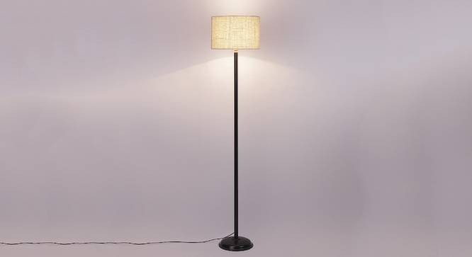 Flora White Natural Fiber Floor Lamp with Black Iron Base (Black) by Urban Ladder - Design 1 Side View - 685547