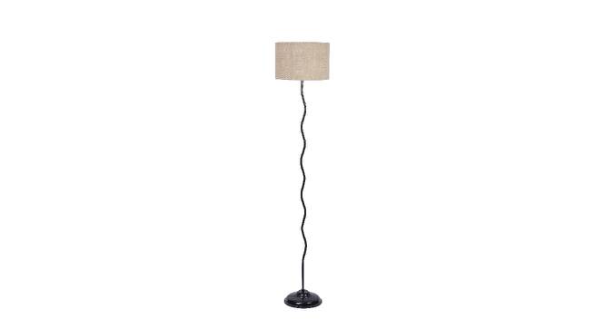 Nala Beige Natural Fiber Floor Lamp with Black Iron Base (Black) by Urban Ladder - Front View Design 1 - 685615
