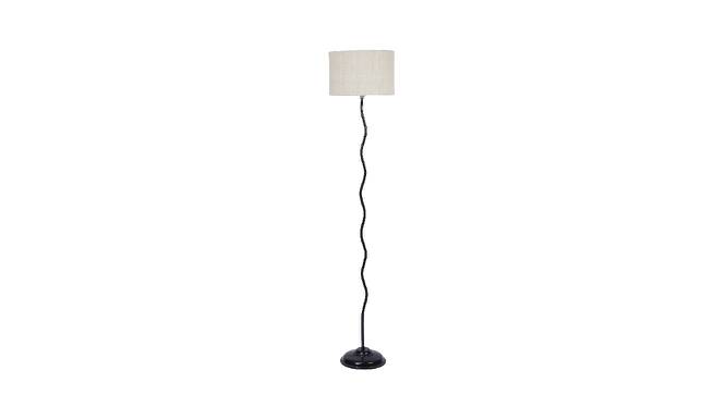 Flynn White Natural Fiber Floor Lamp with Black Iron Base (Black) by Urban Ladder - Front View Design 1 - 685616