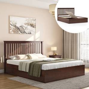 Super Combos Design Athens Basic Storage Bedroom Set (1 Bed + 1 Bedside Table) (King Bed Size, Dark Walnut Finish)