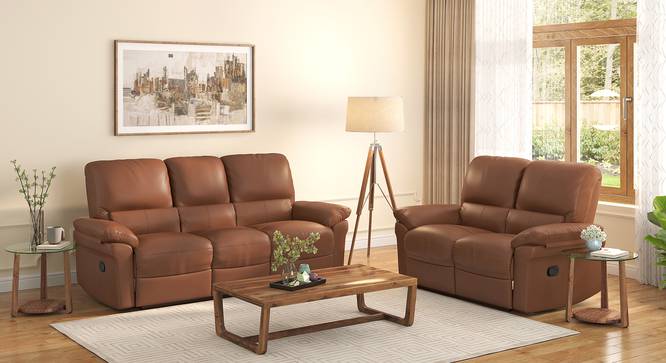 Bernice 3 Seater Fabric Recliner in Tan Fabric (Tan, Two Seater) by Urban Ladder - Front View - 