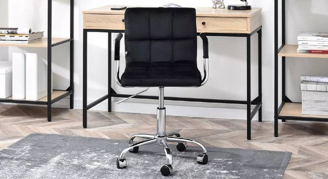 Height-Adjustable Velvet Arm Office Desk Chair (Black) by Urban Ladder - Design 1 Side View - 693620