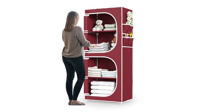 Vince Collapsible 1 Door Wardrobe (Maroon Finish) by Urban Ladder - Side View - 