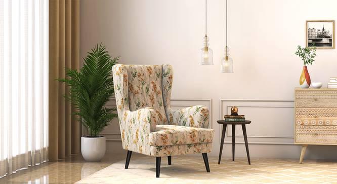 Genoa Wing Chair (Mustard Florals) by Urban Ladder - Front View - 