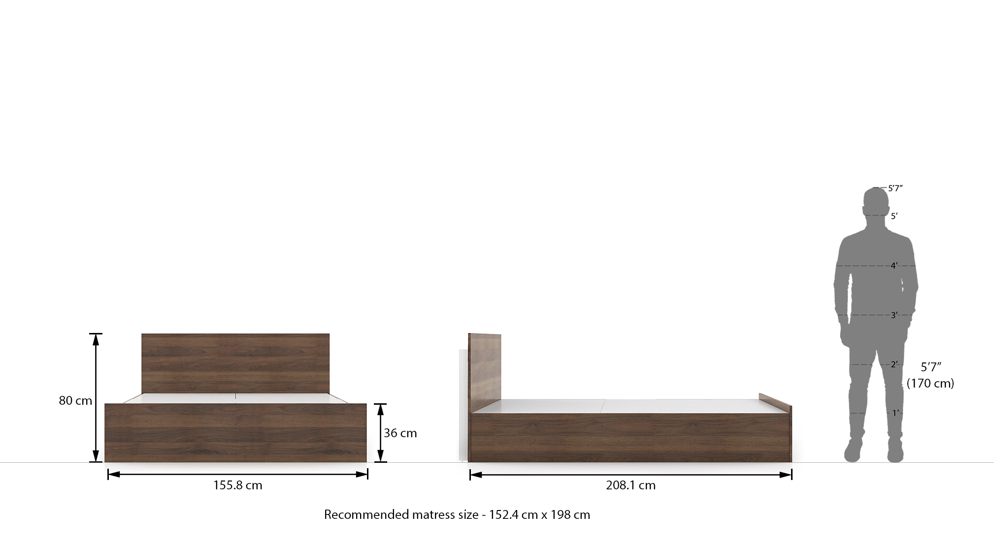 Zoey classic walnut storaeg queen dim