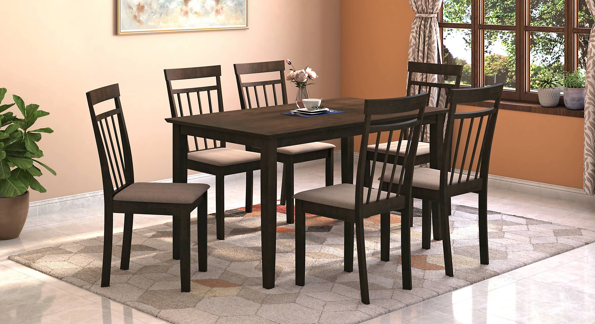 Ava 6 Seater Umber Walnut Dining Table - Urban Ladder