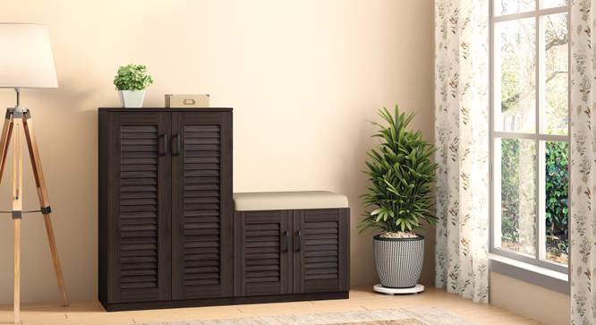 Bennis Shoe Cabinet (Dark Walnut Finish, With Seating Configuration, 25 Pair Capacity) by Urban Ladder - Front View - 697152
