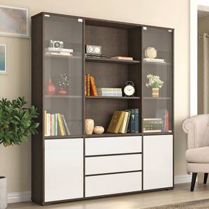 Books Design Iwaki Bookshelf/Display Cabinet With Glass Door (3 Drawer Configuration, 110 Book Book Capacity, Deep Walnut Finish)