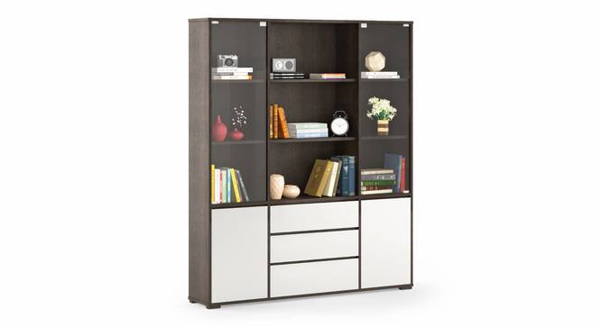 Iwaki Bookshelf/Display Cabinet With Glass Door (3 Drawer Configuration, 110 Book Book Capacity, Deep Walnut Finish) by Urban Ladder - Side View - 
