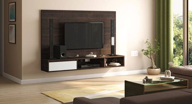 Iwaki Swivel TV Unit (Wall Mounted Unit, Deep Walnut Finish) by Urban Ladder - Front View - 