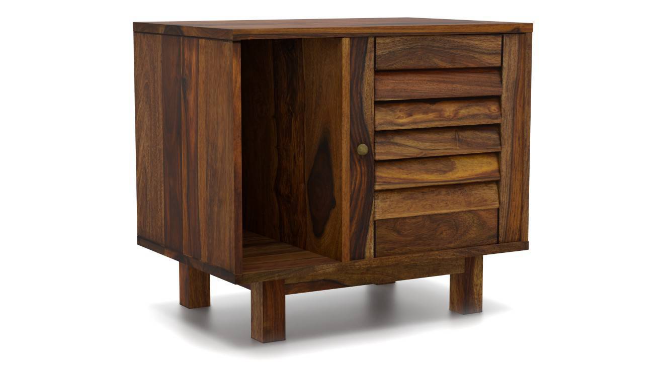 Terence Solid Wood Bedside Table in Teak Finish Urban Ladder