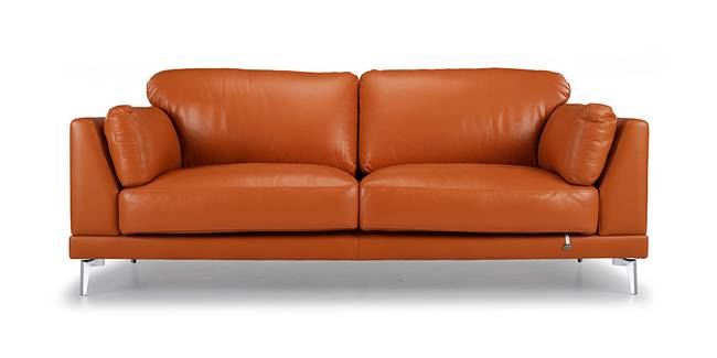 Fremont Leather Sofa (Californian Orange) (3-seater Custom Set - Sofas, None Standard Set - Sofas, Regular Sofa Size, Regular Sofa Type, Leather Sofa Material, Californian Orange)