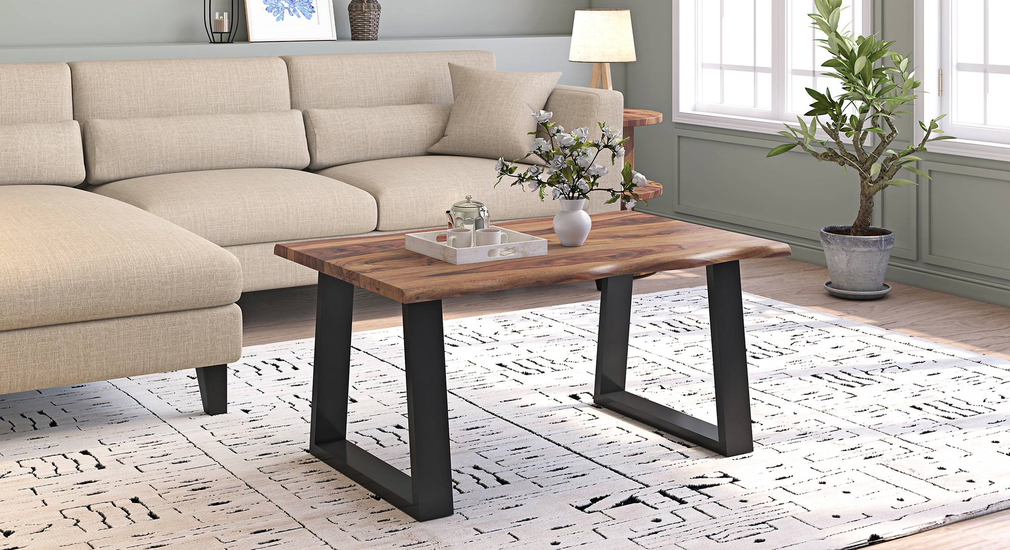 Aquila Live Edge Rectangular Solid Wood Coffee Table In Finish Teak