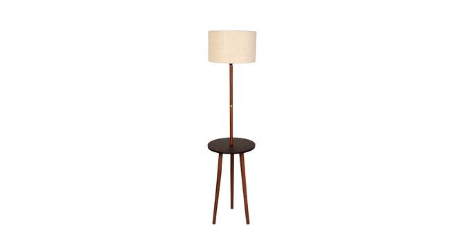 Faraday Floor Lamp with Side Table (Natural Linen Shade Colour, Light Walnut Base Finish) by Urban Ladder - - 