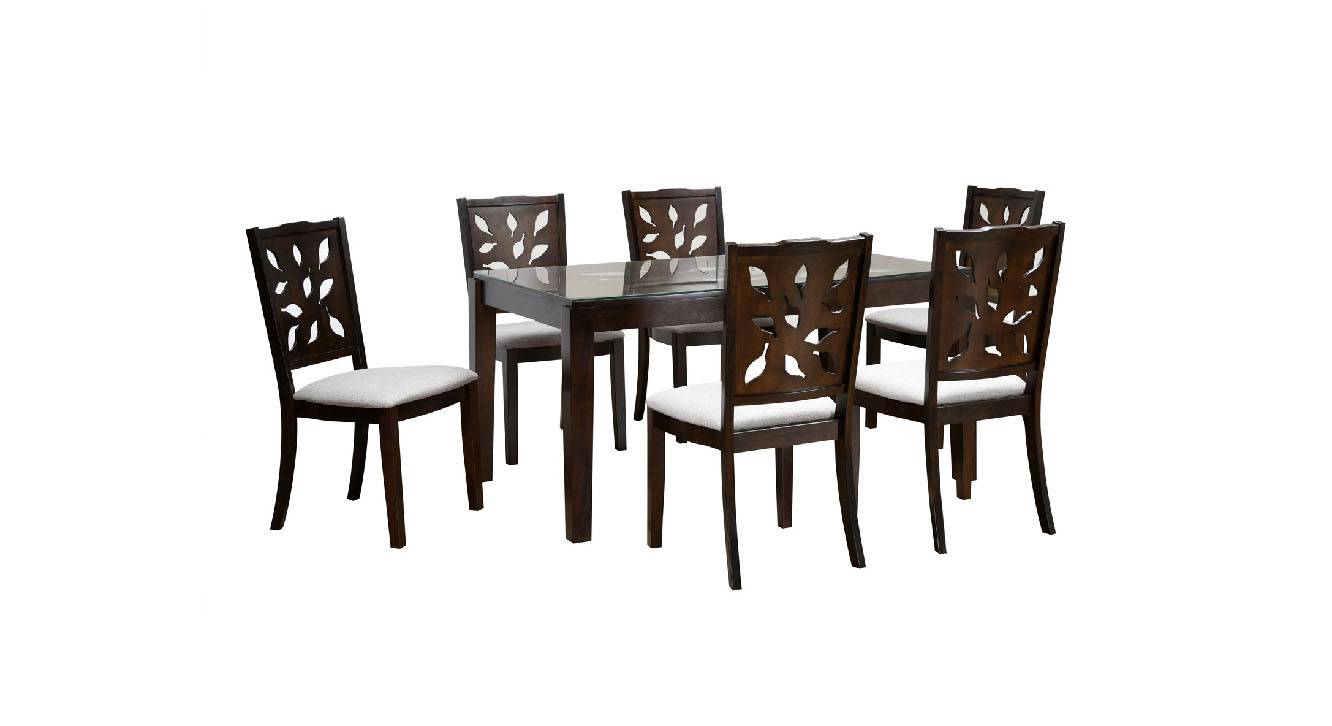 Forester Solid Wood 6 Seater Dining Table with Set of 6 Chairs in Dark
