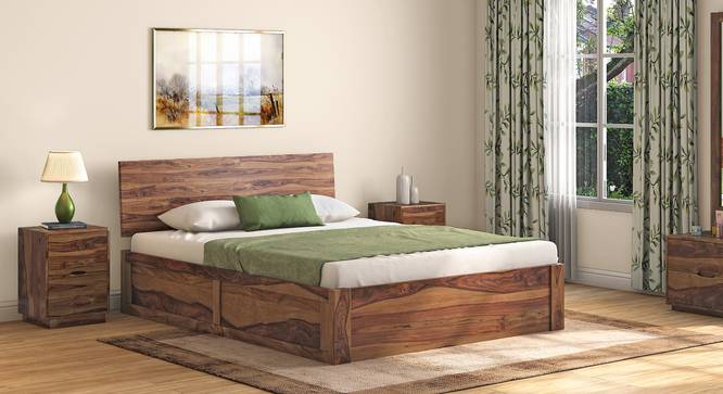 Boston Storage Bed (Solid Wood) (Teak Finish, King Bed Size, Hydraulic Storage Type) by Urban Ladder - Front View - 702902