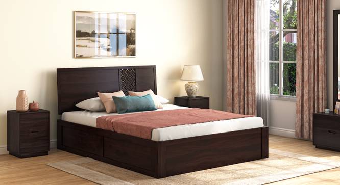 Alaca Storage Bed (Solid Wood) (Mahogany Finish, Queen Bed Size, Hydraulic Storage Type) by Urban Ladder - Front View - 702919