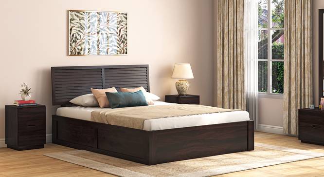 Terence Storage Bed (Solid Wood) (Mahogany Finish, Queen Bed Size, Hydraulic Storage Type) by Urban Ladder - Front View - 702942