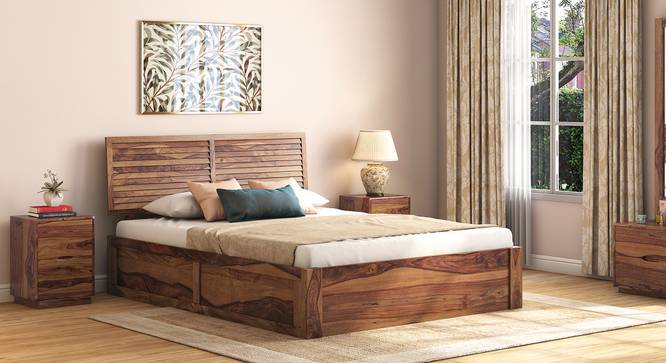 Terence Storage Bed (Solid Wood) (Teak Finish, King Bed Size, Hydraulic Storage Type) by Urban Ladder - Front View - 702950