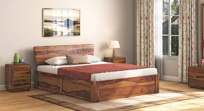 Marieta Storage Bed (Solid Wood) (Teak Finish, King Bed Size, Hydraulic Storage Type) by Urban Ladder - Front View - 702982