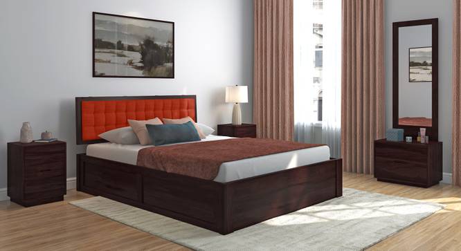 Florence Storage Bed (Solid Wood) (Mahogany Finish, King Bed Size, Lava, Hydraulic Storage Type) by Urban Ladder - Front View - 703014