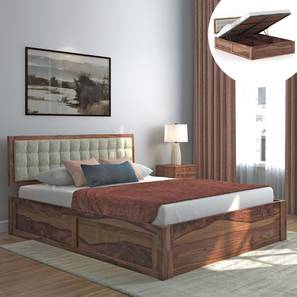 All Beds Design Florence Solid Wood Queen Size Hydraulic Storage Bed in Teak Finish