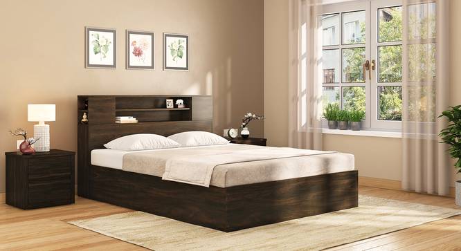 Covelo Storage Bed With Headboard Shelves (Queen Bed Size, Rustic Walnut Finish) by Urban Ladder - Front View - 