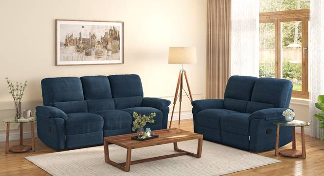Bernice 3 Seater Fabric Recliner in Tan Fabric (Two Seater, Capri Blue) by Urban Ladder - Front View - 