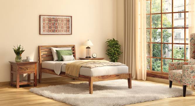 Elwyn Non-Storage Single Bed -Finish- Teak (Teak Finish, Single Bed Size) by Urban Ladder - Front View - 