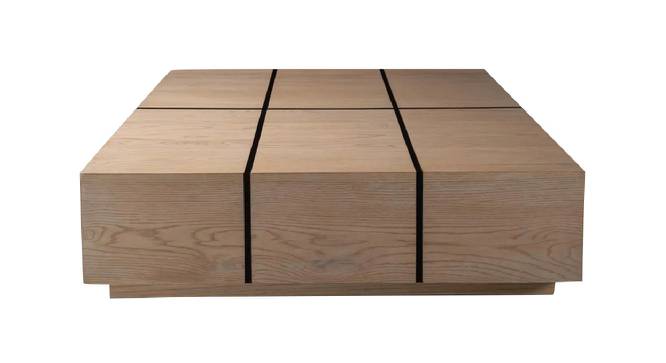 Glph Series Coffee Table duly polished on Natural Oak Veneer with grooving in Black (Matte Finish) by Urban Ladder - Front View Design 1 - 710884