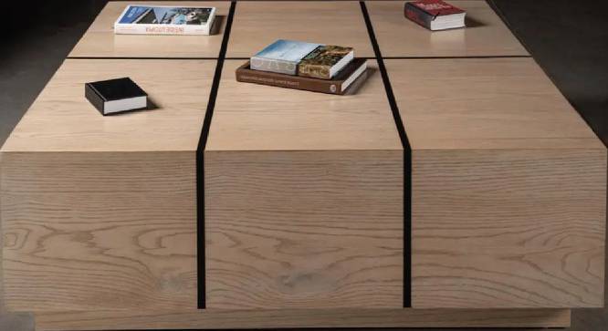 Glph Series Coffee Table duly polished on Natural Oak Veneer with grooving in Black (Matte Finish) by Urban Ladder - Design 1 Side View - 710894