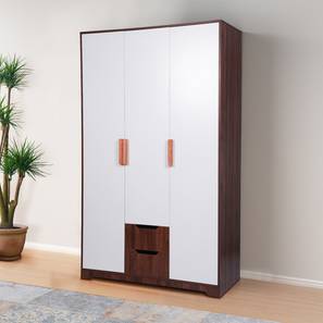 White Wardrobe Design Engineered Wood 3 Door Wardrobe in Frosty White & Columbian Walnut Finish