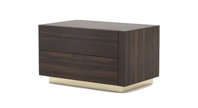 Tgere Series polished Bedside Table with Gold  Base (Walnut Finish) by Urban Ladder - Front View Design 1 - 711138