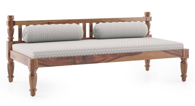 Emma Day Bed -Finish- Teak, Fabric - Macadamia Brown Hopsack weave (Teak Finish, Crystal grey floral) by Urban Ladder - Side View - 