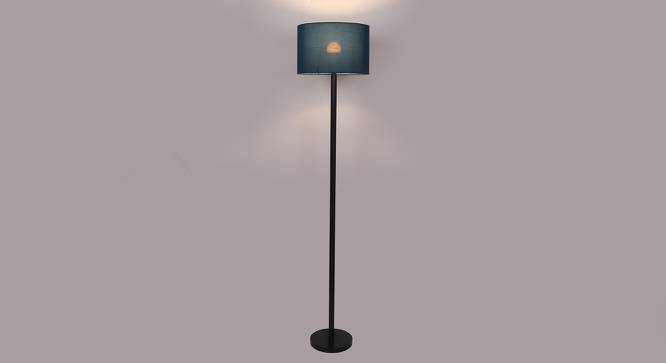 Waldo Blue Cotton Floor Lamp with Solid Wood (Black) by Urban Ladder - Design 1 Side View - 712141
