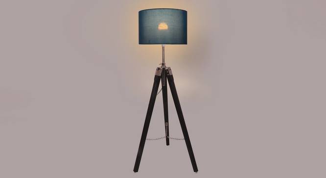Jewel Blue Cotton Floor Lamp with Solid Wood (Black) by Urban Ladder - Design 1 Side View - 712443