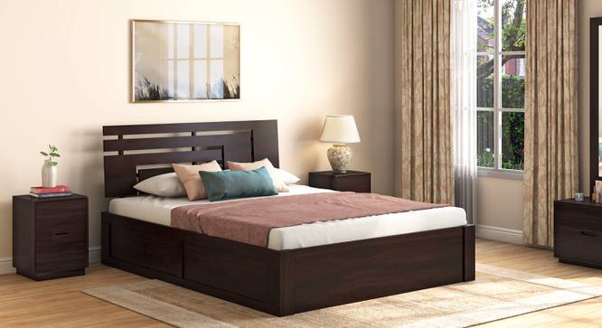 Stockholm Storage Bed (Solid Wood) (Mahogany Finish, King Bed Size, Hydraulic Storage Type) by Urban Ladder - Front View - 